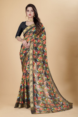 V GROUP Floral Print Bollywood Georgette Saree(Black)