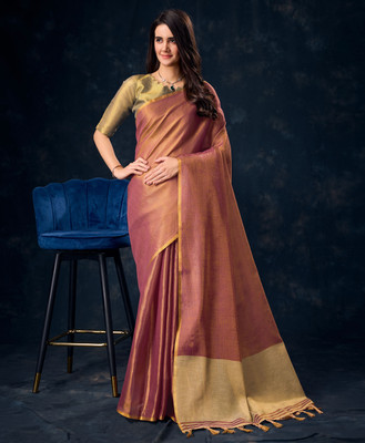 RekhaManiyar Solid/Plain Saree with Attached Blouse Tissue Saree(Maroon)