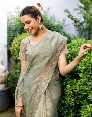 Satrani Embroidered Bollywood Net Saree(Grey)