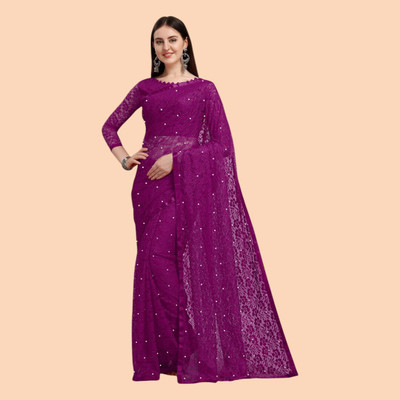 nexxxa Embellished Bollywood Net Saree(Purple)