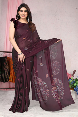 MIRCHI FASHION Solid/Plain, Embellished Daily Wear Chiffon, Georgette Saree(Magenta, Multicolor)