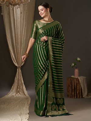 Divastri Woven Banarasi Georgette Saree(Green)