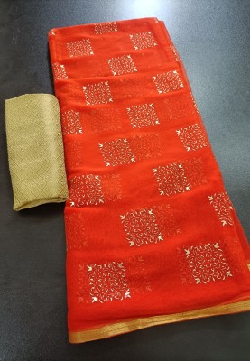 V And V Shop Self Design Bollywood Chiffon Saree(Orange)