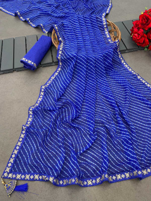 ZENFAB THREADS Self Design, Embroidered Bollywood Georgette, Lace Saree(Blue)