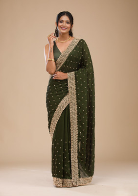 Bhojal Creation Embroidered Bollywood Art Silk Saree(Pack of 2, Green)