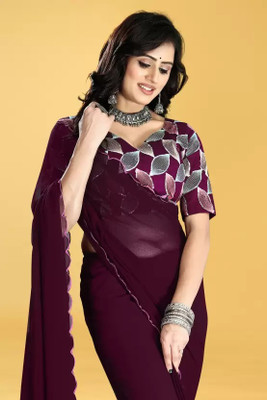 Raj Laxmi Impex Embroidered Daily Wear Georgette Saree(Purple)