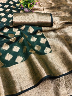 ASHTA Woven Kanjivaram Pure Silk, Organza Saree(Green)