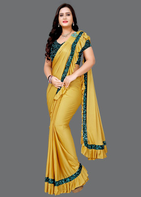 HouseOfCommon Embellished Bollywood Lycra Blend Saree(Yellow)