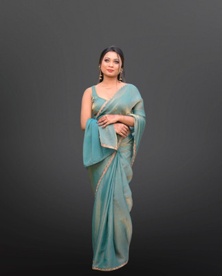 HouseOfCommon Solid/Plain Bollywood Chiffon Saree(Light Blue)