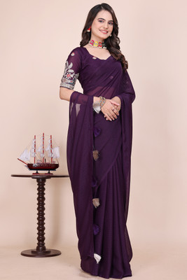 K 5 FASHION Solid/Plain Bollywood Georgette Saree(Purple)