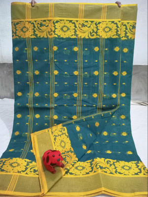 Sonalisari Self Design Tant Pure Cotton Saree(Dark Green)