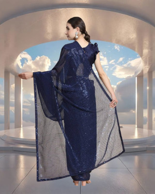 SHOBHTESH Embellished Bollywood Georgette Saree(Dark Blue)