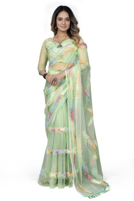 Apnisha Embroidered Bollywood Net Saree(Light Green)