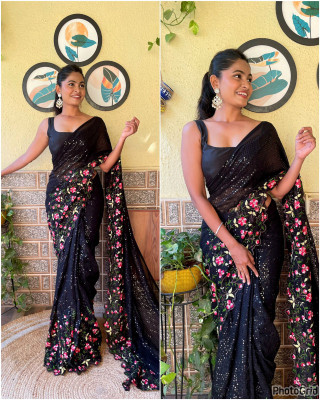 JAITRA CREATION Embroidered Bollywood Georgette Saree(Black)