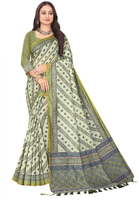 Jay Khodiyar Printed, Geometric Print, Digital Print Daily Wear Chanderi Saree(Light Green)