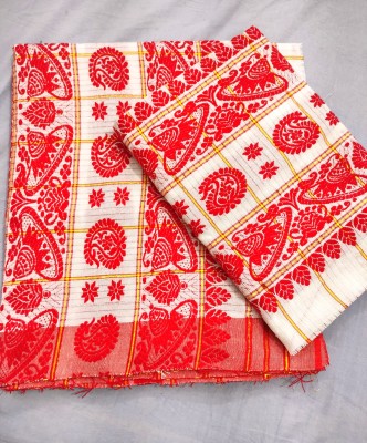 Mekhla Chador Woven Mekhela Chador Cotton Silk Saree(Red)