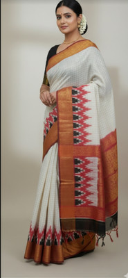 Aadishri Woven Handloom Cotton Blend Saree(White)