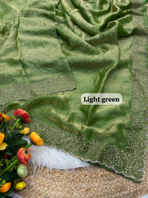 STITCH N SOLUS Embellished Bollywood Georgette Saree(Light Green)