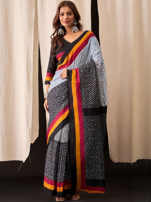 Moda Rapido Printed Daily Wear Pure Cotton Saree(Grey)