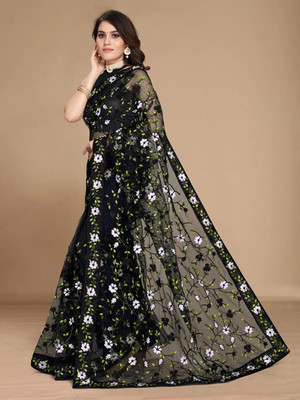 VRLOOKMEFASHION Embroidered Bollywood Net Saree(Black)