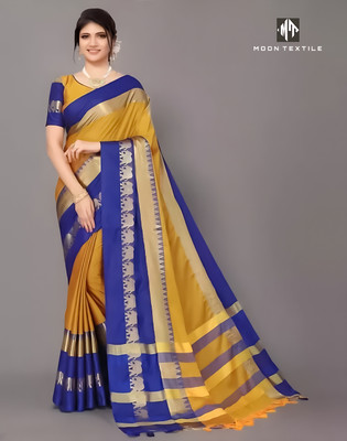 Mortal Textile Animal Print Banarasi Cotton Silk Saree(Light Blue)
