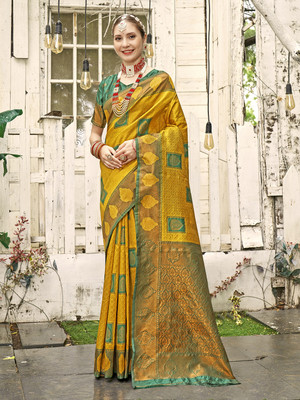 ANOUK Woven Kanjivaram Art Silk Saree(Yellow)