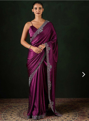 paghadal Embellished Bollywood Satin Saree(Purple)