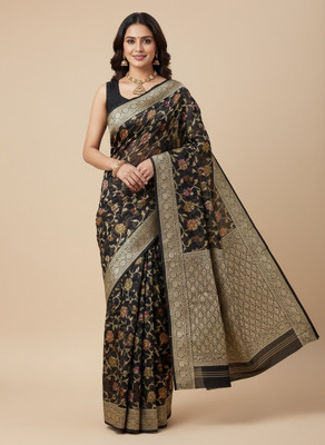 Shanwaz Ahmad Embellished, Self Design Banarasi Chiffon, Pure Silk Saree(Black)