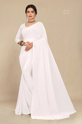 BS CREATION Tie-Dye, Dyed Bollywood Georgette, Chiffon Saree(White)