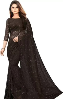 Nilkanthvarni Creation Self Design Bollywood Net Saree(Brown)