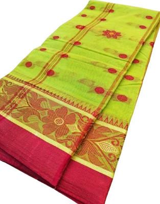 Dutta Self Design Tant Pure Cotton Saree(Light Green)