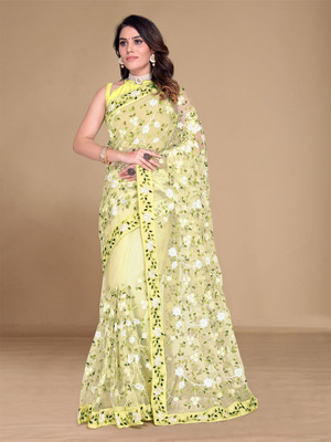 MRUTIENTERPRIS Embroidered Bollywood Net Saree(Yellow)