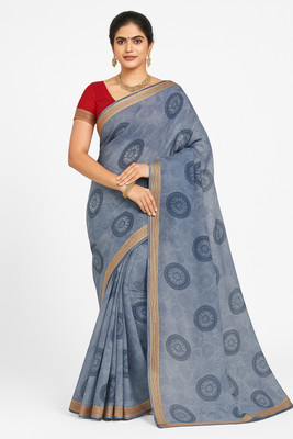 AGANTUK FASHION Printed Saree with Attached Blouse Chiffon Saree(Grey)