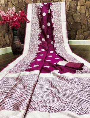 JOYSONIC Woven Kanjivaram Silk Blend Saree(Purple)