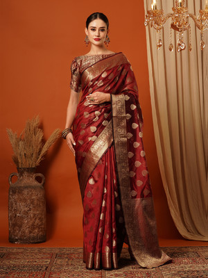 valida Woven Banarasi Organza, Jacquard Saree(Maroon)