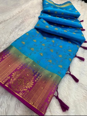 Banaras silk palace Woven Banarasi Silk Blend Saree(Light Blue)