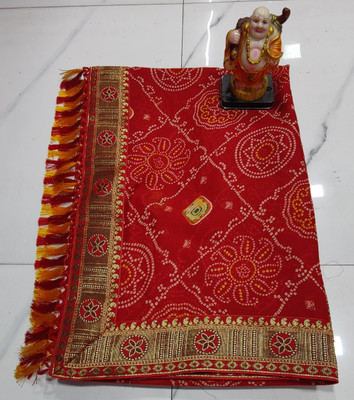 SHIV COLLECTION Printed Bandhani Georgette Saree(Red)