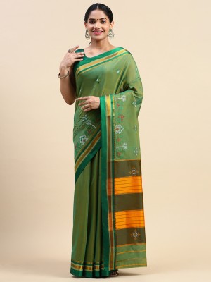 ITARA Self Design Handloom Handloom Cotton Blend Saree(Green)