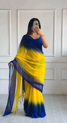 LILIMA Printed Bollywood Georgette Saree(Blue, Yellow)