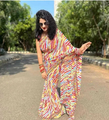 TEN R Printed Daily Wear Georgette Saree(Multicolor)