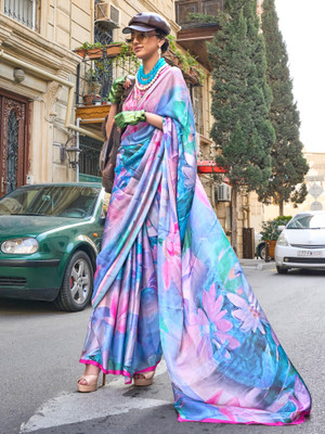 Divastri Printed Bollywood Satin Saree(Purple)