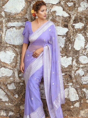 Moda Rapido Embellished Daily Wear Silk Blend Saree(Purple)
