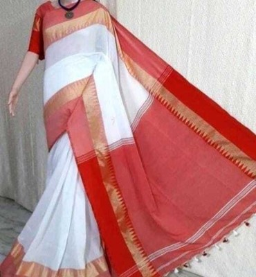 Parbati fashion Self Design Tant Pure Cotton Saree(White)