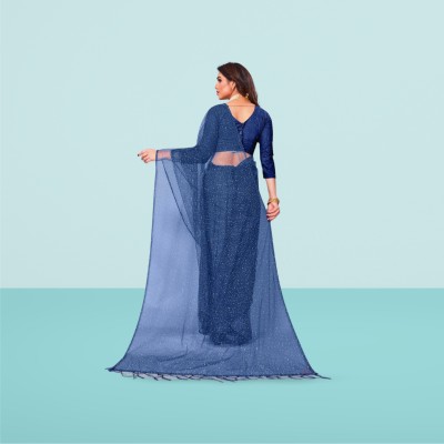 OM AMAR FASHION Solid/Plain Bollywood Georgette Saree(Blue)