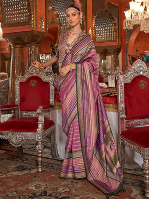 Tasrika Printed Banarasi Silk Blend Saree(Purple)
