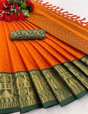 Satani enterprise Self Design Daily Wear Cotton Silk Saree(Orange)