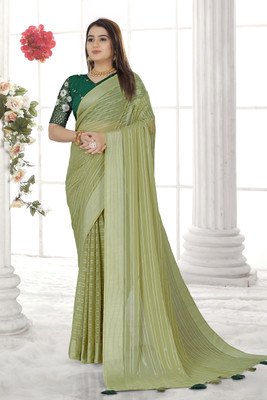 KONICA FAB Self Design Bollywood Georgette, Chiffon Saree(Light Green)