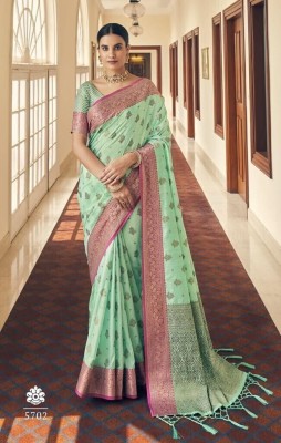 VISVASTA Printed Banarasi Jacquard Saree(Green)