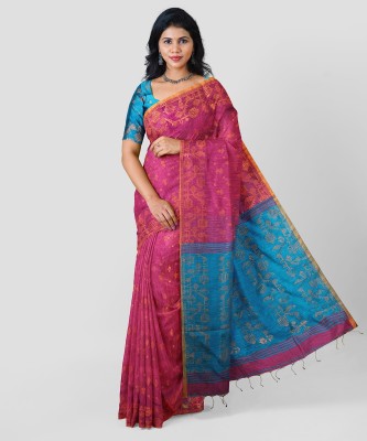 SANTILATA TEXTILE Printed Handloom Cotton Blend Saree(Pink)