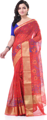 TANTLOOM Printed Handloom Handloom Cotton Blend Saree(Red)